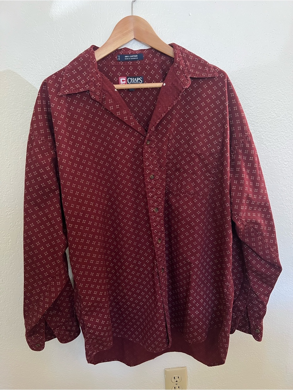 Vintage Chaps Ralph Lauren 90s Burgundy Geometric Button Up Shirt XL